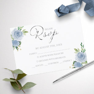 Elegante Stofblauwe Quinceanera RSVP-reactiekaart