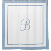 Elegante Stofblauwe Rand Script Monogram Douchegordijn (Voorkant)