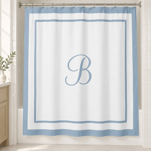Elegante Stofblauwe Rand Script Monogram Douchegordijn