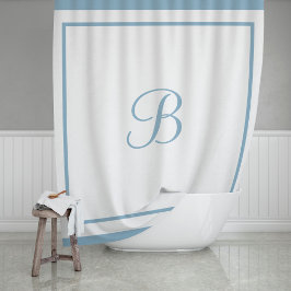 Elegante Stofblauwe Rand Script Monogram Douchegordijn