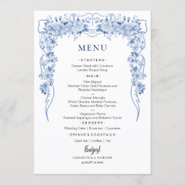 Elegante Stofblauwe Rozen Boog Huwelijksmenu  Menu