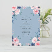 Elegante Stofblauwe Rozen Bruiloft Kaart (Staand voorkant)