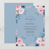 Elegante Stofblauwe Rozen Bruiloft Kaart (Voorkant / Achterkant)