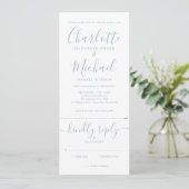 Elegante Stofblauwe Script All In One Trouw Uitnod Kaart (Staand voorkant)