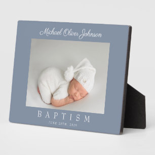 Elegante Stofblauwe Script Doop Foto Fotoplaat