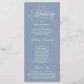 Elegante Stofblauwe Script Huwelijksceremonie Programmakaart (Voorkant)