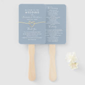 Elegante Stofblauwe Script Huwelijksprogramma Hand Handwaaier (Voorkant en achterkant)