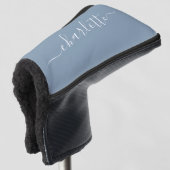 Elegante Stofblauwe Script Moderne Naam Persoonlij Golfheadcover (3/4 voorkant)
