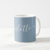 Elegante Stofblauwe Script Moderne Naam Persoonlij Koffiemok (Voorkant rechts)