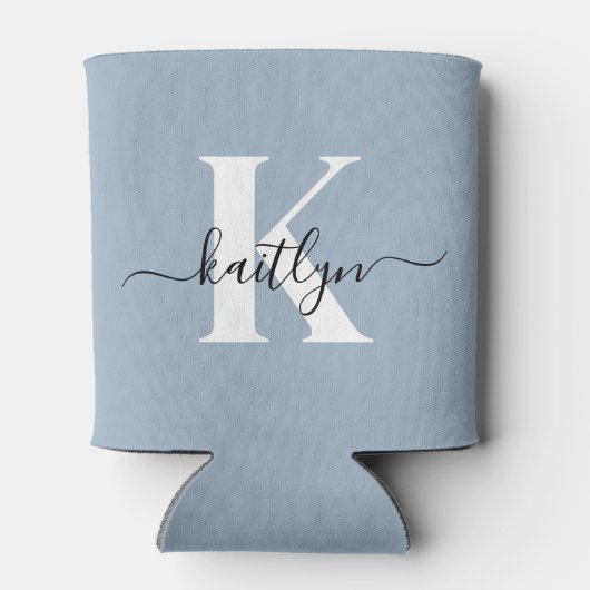 Elegante Stofblauwe Script Monogram Blikjeskoeler (Achterkant)