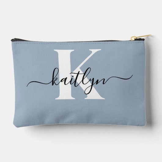 Elegante Stofblauwe Script Monogram Etui (Achterkant)