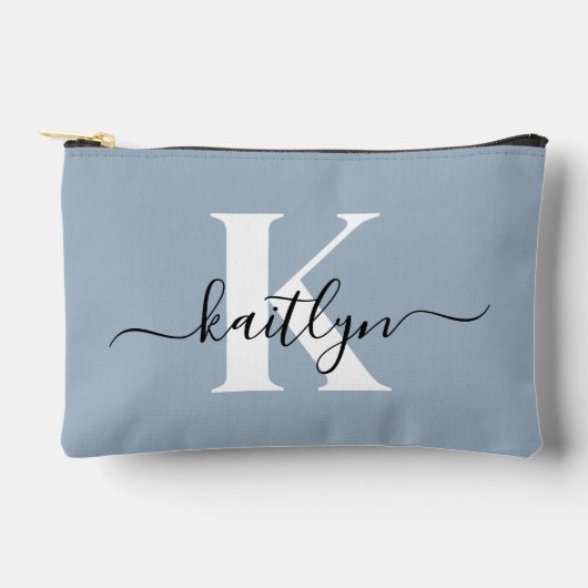 Elegante Stofblauwe Script Monogram Etui (Voorkant)