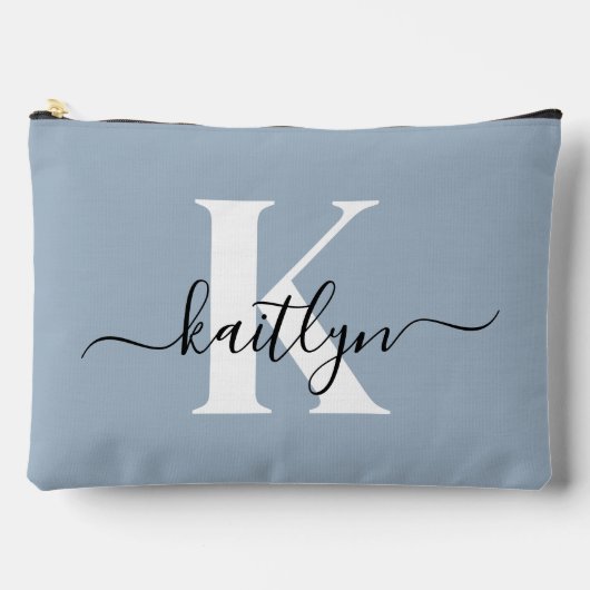 Elegante Stofblauwe Script Monogram Etui (Voorkant)