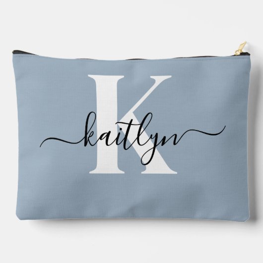 Elegante Stofblauwe Script Monogram Etui (Achterkant)