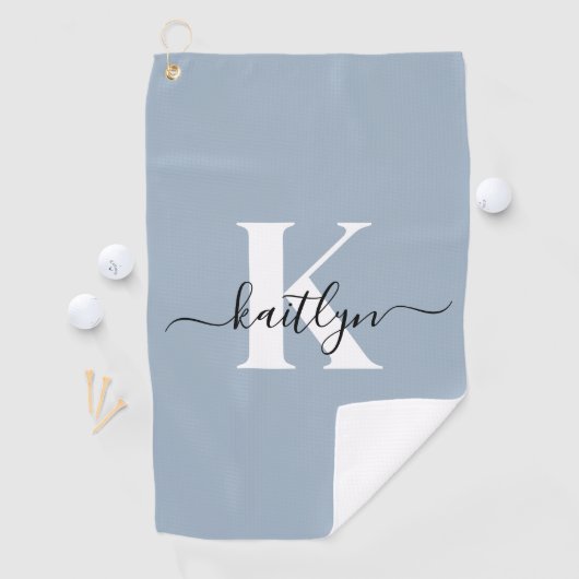 Elegante Stofblauwe Script Monogram Golfhanddoek (Insitu)