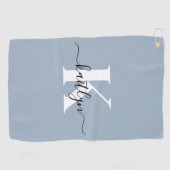 Elegante Stofblauwe Script Monogram Golfhanddoek (Horizontaal)