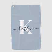 Elegante Stofblauwe Script Monogram Golfhanddoek (Voorkant)