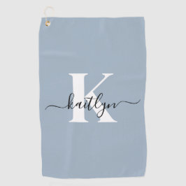 Elegante Stofblauwe Script Monogram Golfhanddoek