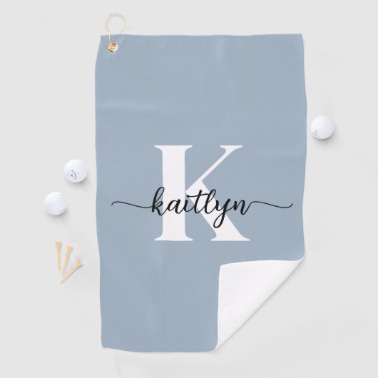 Elegante Stofblauwe Script Monogram Golfhanddoek (Insitu)