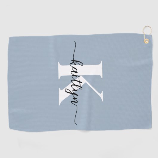 Elegante Stofblauwe Script Monogram Golfhanddoek (Horizontaal)