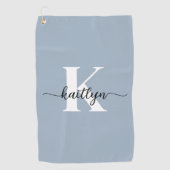 Elegante Stofblauwe Script Monogram Golfhanddoek (Voorkant)