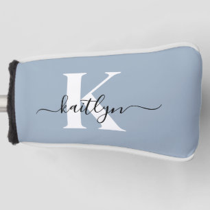 Elegante Stofblauwe Script Monogram Golfheadcover