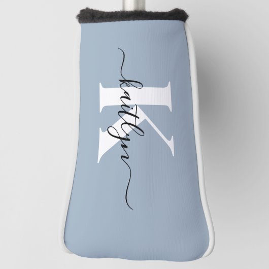 Elegante Stofblauwe Script Monogram Golfheadcover (Draai 90)