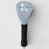 Elegante Stofblauwe Script Monogram Golfheadcover (Voorkant)