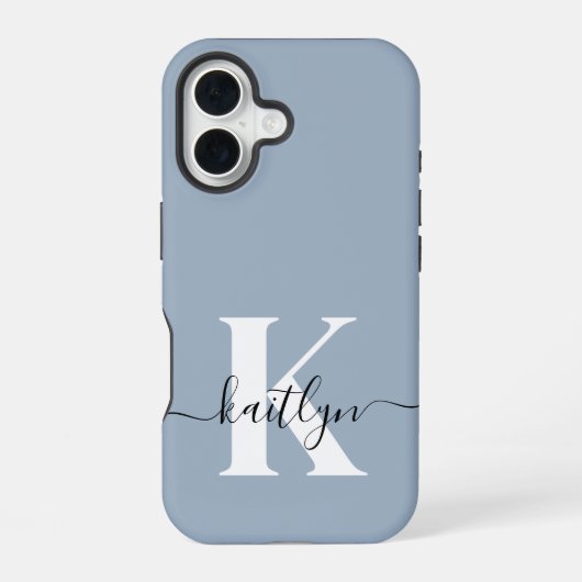 Elegante Stofblauwe Script Monogram iPhone 16 Hoesje (Achterkant)