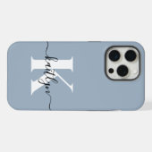 Elegante Stofblauwe Script Monogram iPhone Hoesje (Achterkant horizontaal)