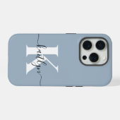 Elegante Stofblauwe Script Monogram iPhone Hoesje (Achterkant horizontaal)