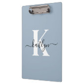 Elegante Stofblauwe Script Monogram Klembord (Links)