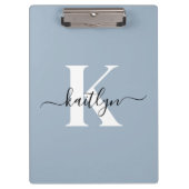 Elegante Stofblauwe Script Monogram Klembord (Voorkant)