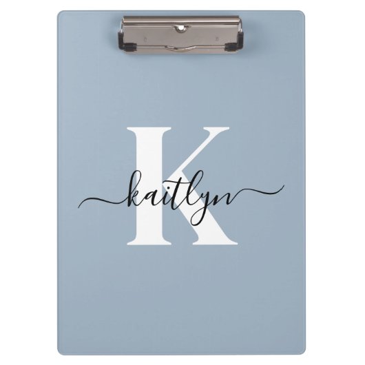 Elegante Stofblauwe Script Monogram Klembord (Voorkant)