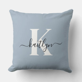 Elegante Stofblauwe Script Monogram Kussen