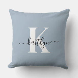 Elegante Stofblauwe Script Monogram Kussen