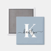 Elegante Stofblauwe Script Monogram Magneet (Voorkant / Achterkant)