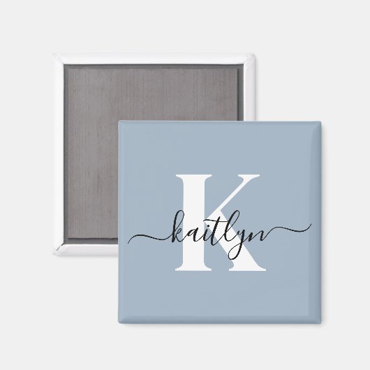Elegante Stofblauwe Script Monogram Magneet (Voorkant / Achterkant)