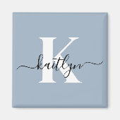 Elegante Stofblauwe Script Monogram Magneet (Voorkant)