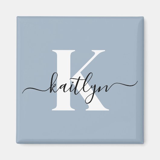 Elegante Stofblauwe Script Monogram Magneet (Voorkant)