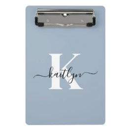 Elegante Stofblauwe Script Monogram Mini Klembord