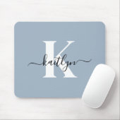 Elegante Stofblauwe Script Monogram Muismat (Met muis)