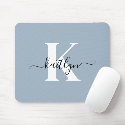 Elegante Stofblauwe Script Monogram Muismat (Met muis)