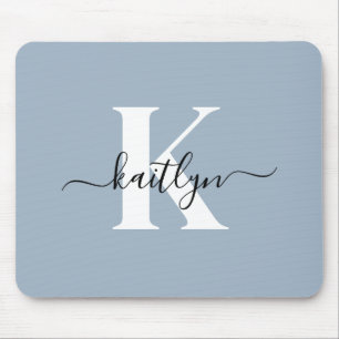Elegante Stofblauwe Script Monogram Muismat