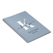 Elegante Stofblauwe Script Monogram Notitieboek (Rechterzijde)