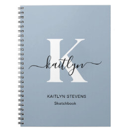 Elegante Stofblauwe Script Monogram Notitieboek