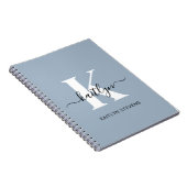 Elegante Stofblauwe Script Monogram Notitieboek (Rechterzijde)