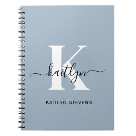 Elegante Stofblauwe Script Monogram Notitieboek