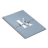 Elegante Stofblauwe Script Monogram Notitieboek (Rechterzijde)