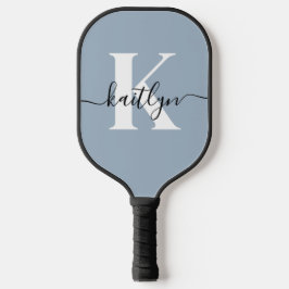 Elegante Stofblauwe Script Monogram Pickleball Paddle